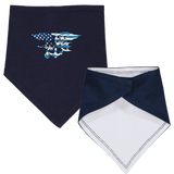 Blue Tones Trident on Navy/White Bandana Bib