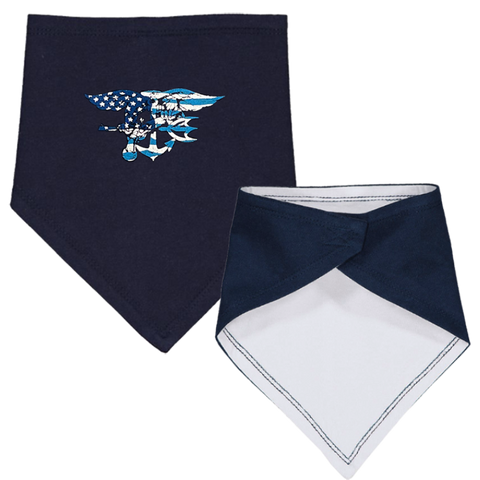 Blue Tones Trident on Navy/White Bandana Bib