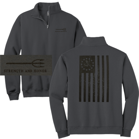 Bone Frog Flag Cadet Collar Quarter Zip Sweatshirt