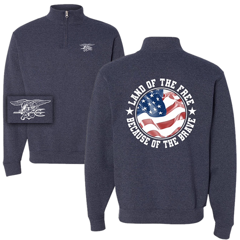 Trident Land of the Free Heather Navy Cadet Collar Quarter-Zip Sweatshirt