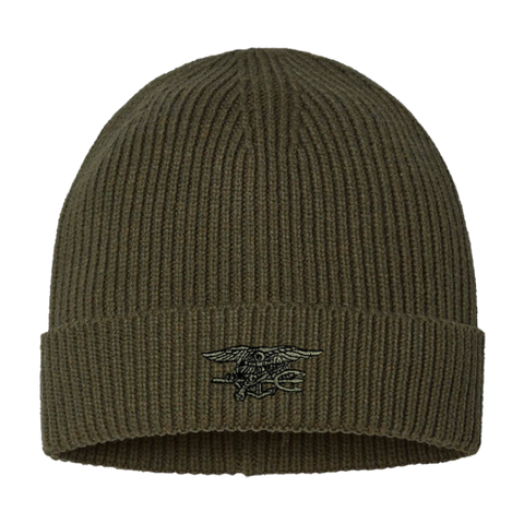 Trident Fine Rib Knit Olive Beanie