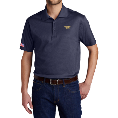 Eddie Bauer Navy Polo Shirt with Trident and American Flag