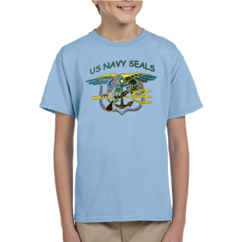 Multi Color Hand Drawn Trident US NAVY SEALS Youth Tshirt