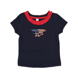 Toddler Girls Patriotic Trident Ruffle Neck T-shirt