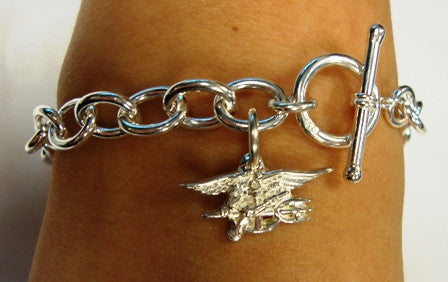 Sterling Silver Charm Bracelet with Trident - UDT-SEAL Store
 - 3